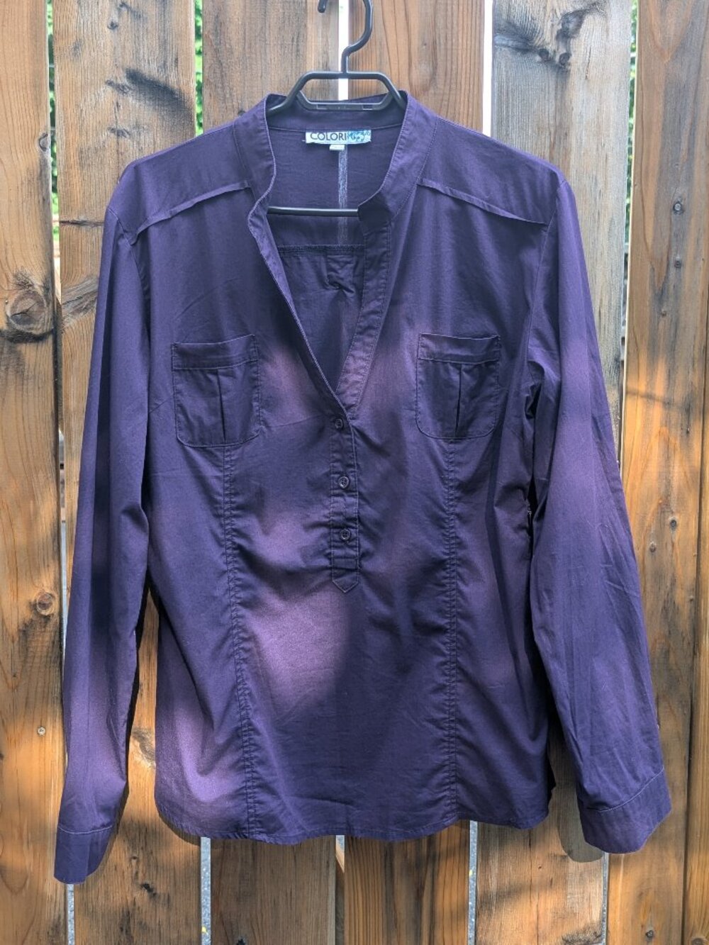 Colori - Purple Cotton Roll-up Sleeves Blouse